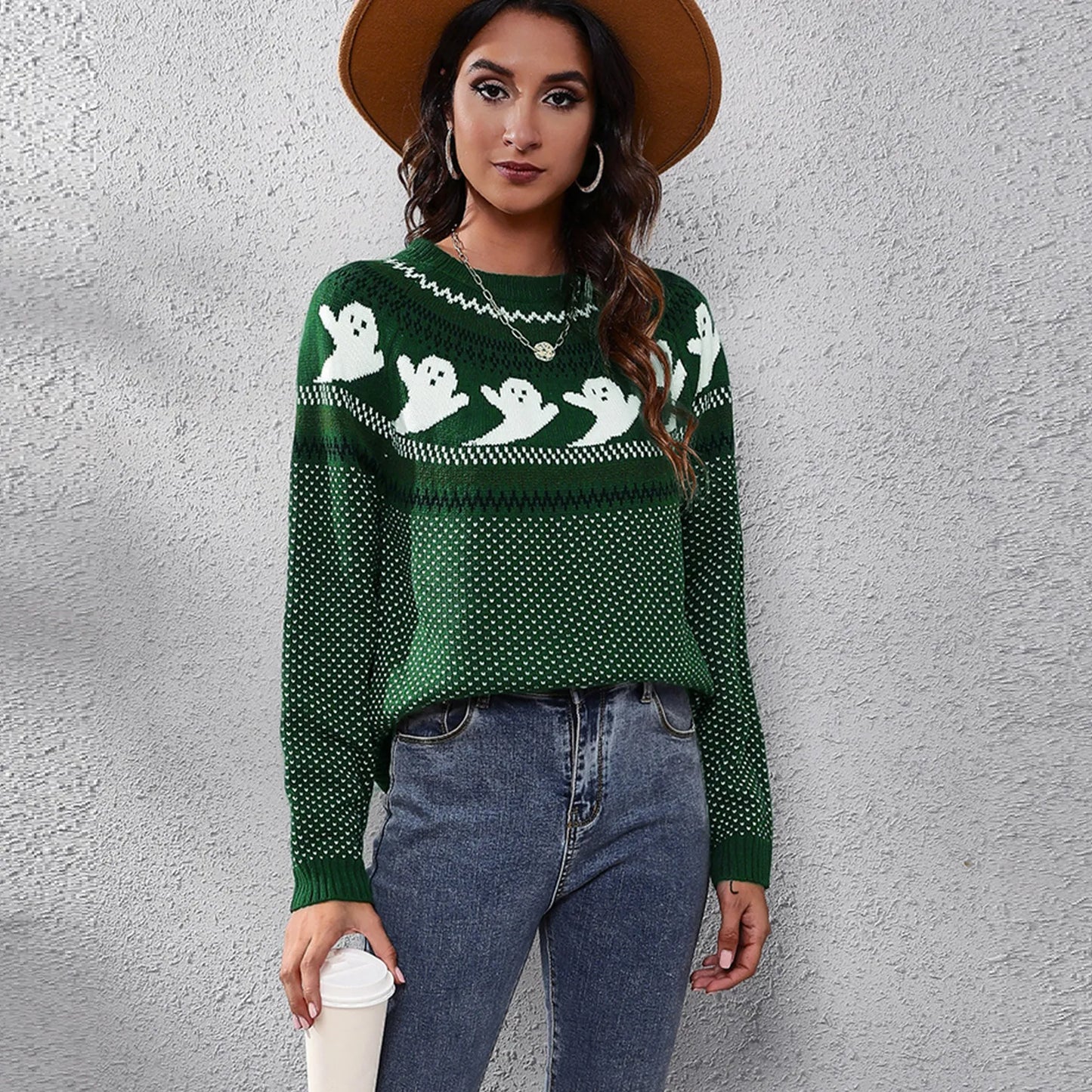 Women's retro ghost polka dot knitted sweater