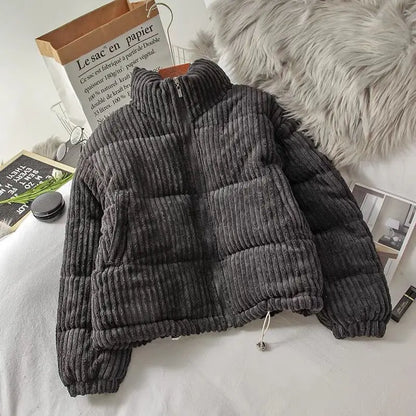 Women's corduroy winter mock neck jacket