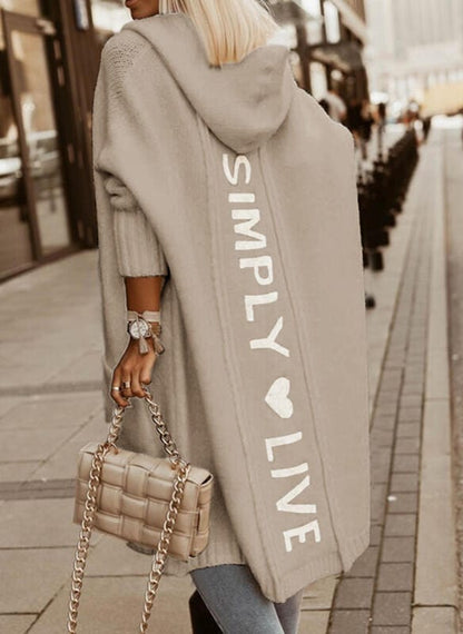 Women's hooded loose long cardigan with pockets