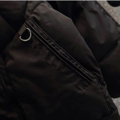 Women's Puffer Jacket - Oversized Quilted Warmth - Hooded High Collar - Zip Closure