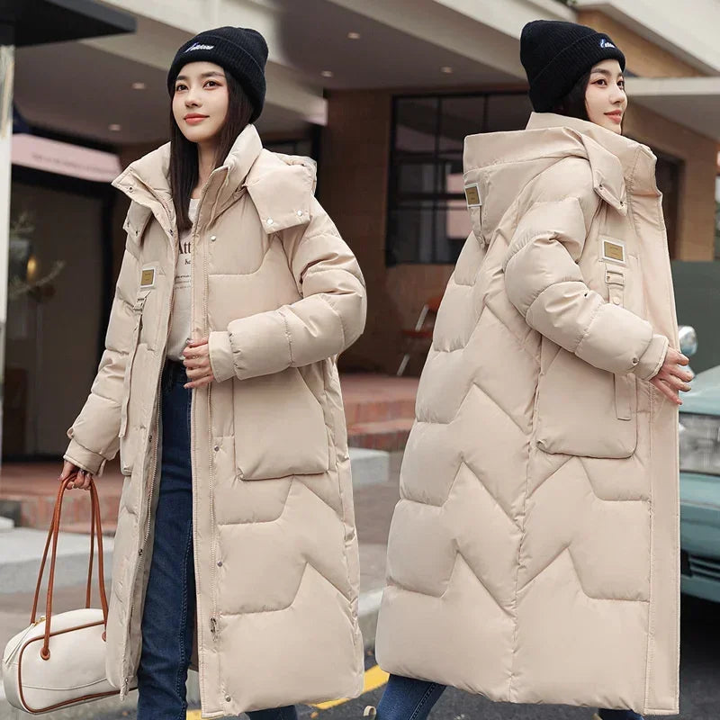 Women's winter windproof long hooded parka
