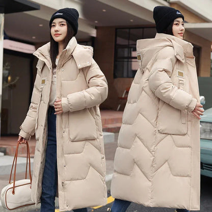 Women's winter windproof long hooded parka