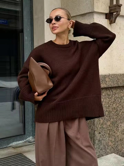 Women’s Sweater – Oversized Fit – Soft Knit – Wide Crew Neck – Ribbed Cuffs & Hem