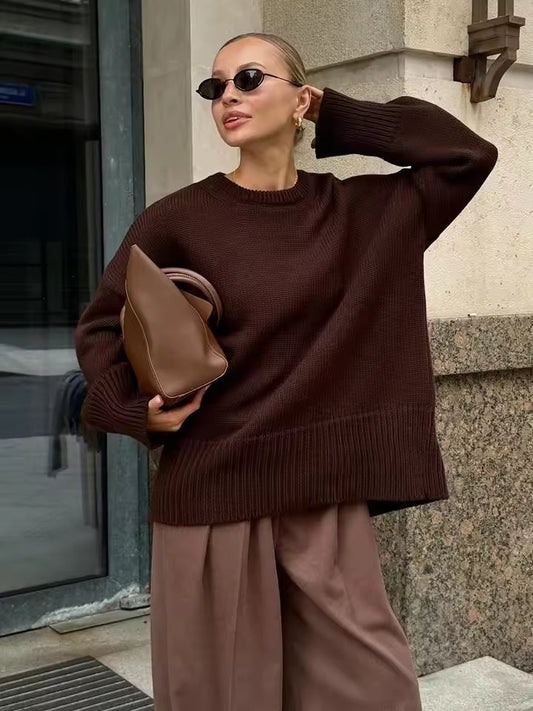 Soft Knit Oversized Crew Neck Sweater 