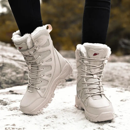 Women's waterproof snow boots with fur and non-slip platform