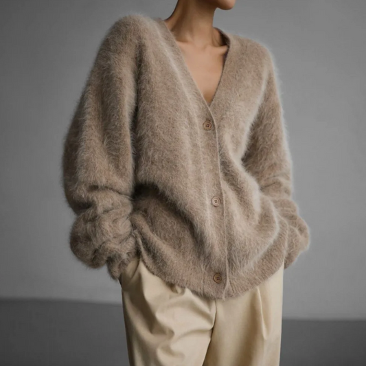 Women's Cardigan - Soft Fuzzy Knit - V-Neck Button Down - Relaxed Fit Long Sleeve