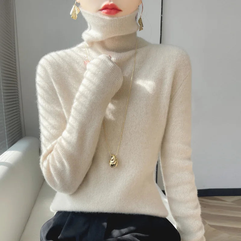 Women's soft luxurious turtleneck knit sweater