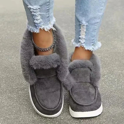 Women's slip-on velvet ankle boots with plush fur lining