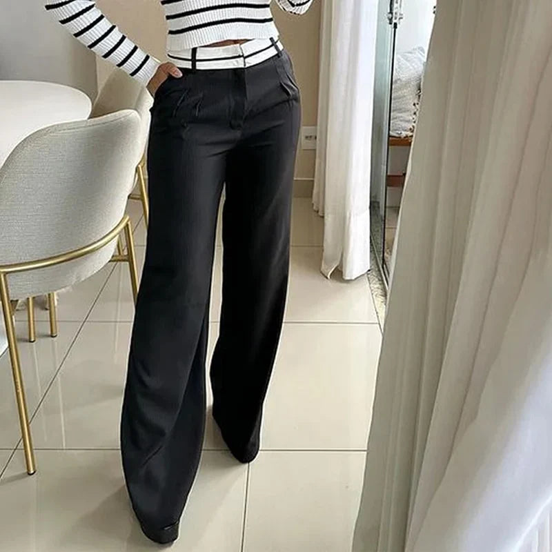 Women's casual striped long sleeve top and loose pants set