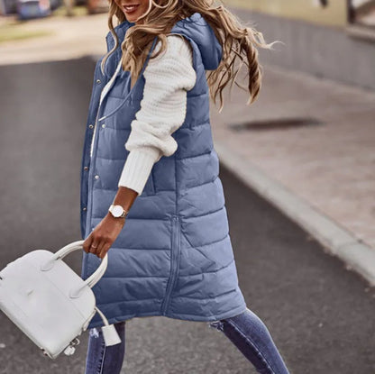 Women's long hooded vest down quilted sleeveless lightweight winter jacket