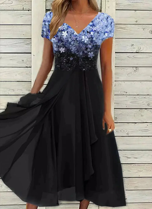 Floral Print Flowy V-Neck Midi Dress