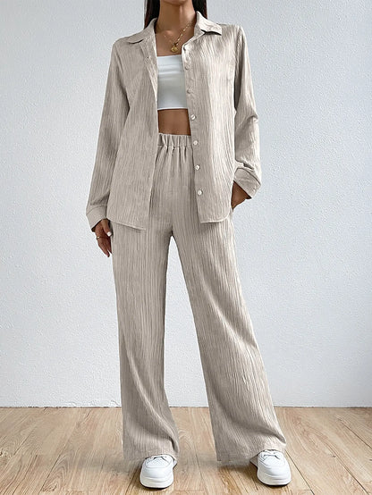 Women's casual two-piece suit set with wide-leg pants