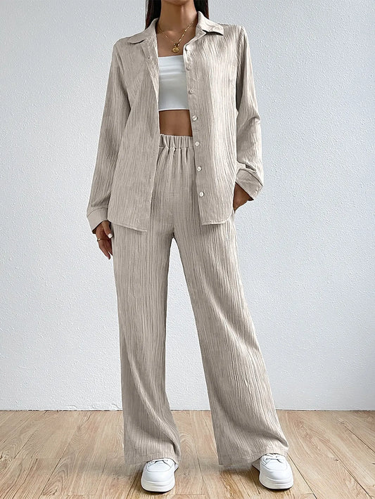 Casual Wide-Leg Two-Piece Suit Set