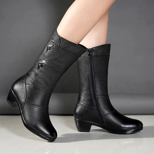 Wedge Heel Mid-Calf Martin Boots