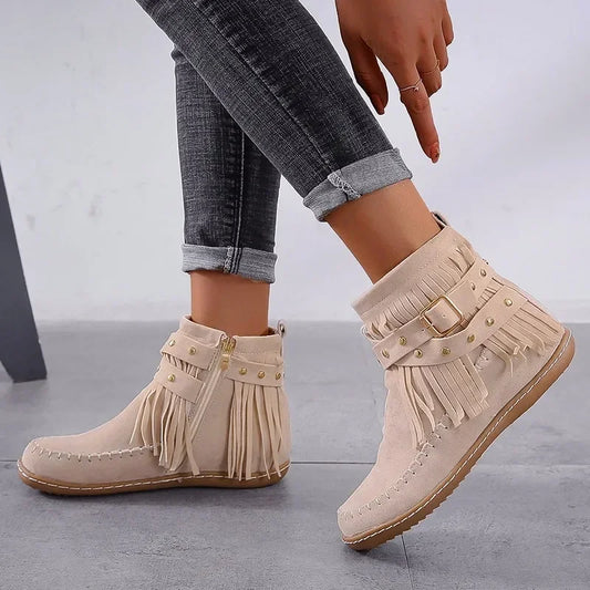 Round Toe Zipper Winter Buckle Boots