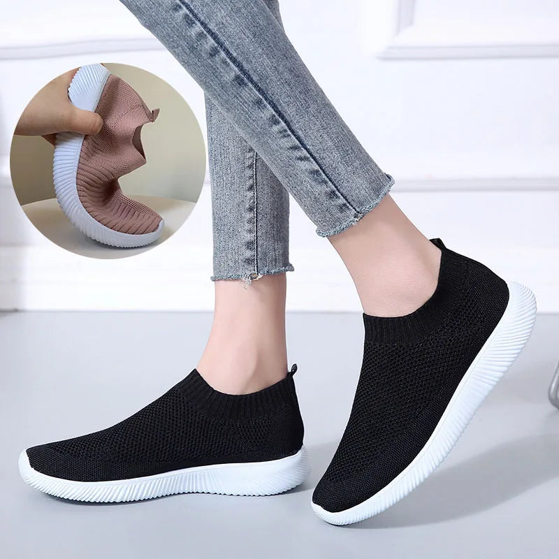 Women's Slip-On Sneakers - Breathable Knit - Lightweight Cushioned Sole - Casual Wear