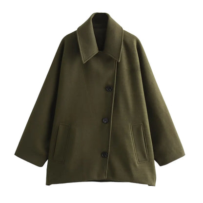 Women’s Overcoat - Wool Blend - Notched Lapel - Button Front - Classic Fit