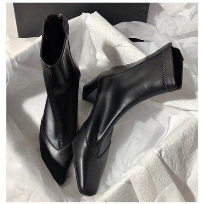 Women's high heels chunky heel boots with pointed toe