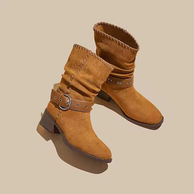 Suede-Like Mid-Calf Block Heel Boots