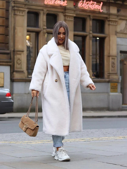 Women’s Longline Coat – Oversized Relaxed Fit – Plush Soft Texture – Mid-Calf Length