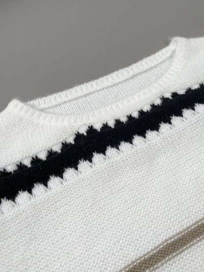 Women's loose patchwork striped sweater jumper for autumn winter