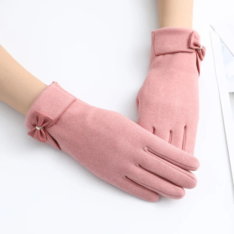 Isla Fitted Gloves | Bow Embellishment Cuff Trim Gloves