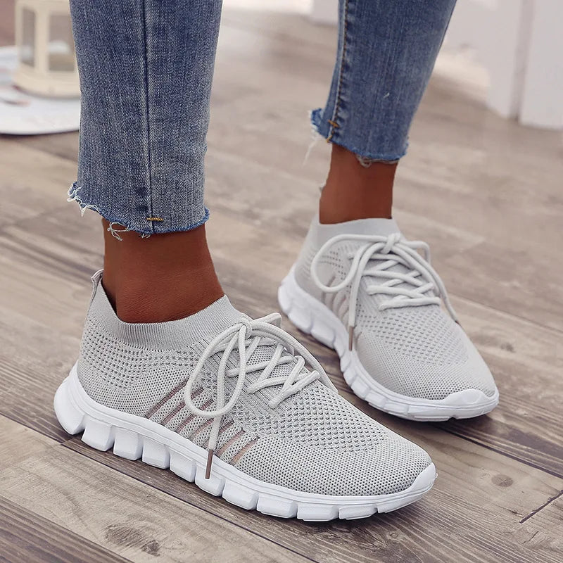 Women's Knit Sneakers - Breathable Lightweight - Sock-Like Fit - Cushioned Sole