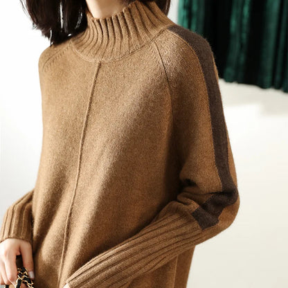 Women’s Sweater Dress - Wool Blend Knit - Oversized Fit - Ribbed Turtleneck Long Sleeve