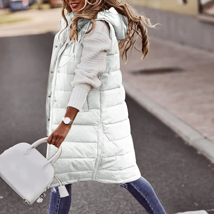 Women's long hooded vest down quilted sleeveless lightweight winter jacket