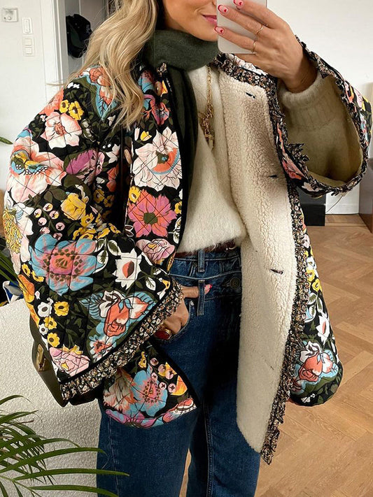 Floral Print Loose Quilted Jacket