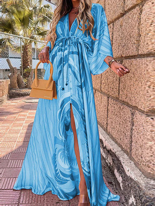 Abstract Print Adjustable Waist Maxi Dress