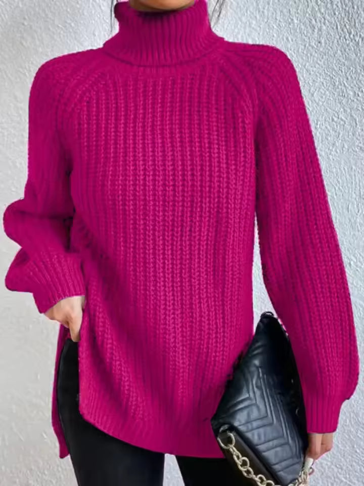 Oversized Ribbed Knit Turtleneck Sweater