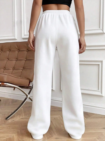 Women's striped drawstring sweatpants straight leg