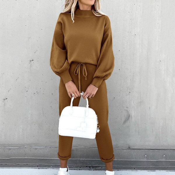 Women's autumn winter long sleeve fleece casual sweater set