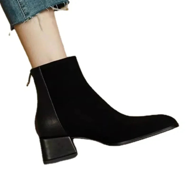 Women’s chunky heel platform square-toe ankle boots