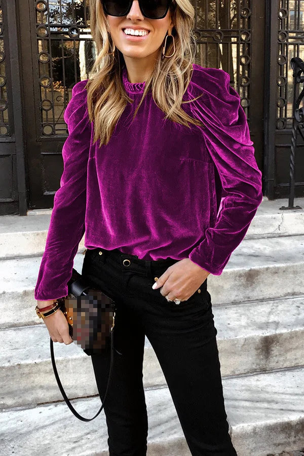 Women's velvet bubble long-sleeve top