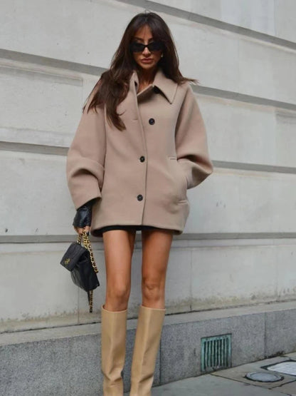 Women’s vintage warm lapel jacket with pockets
