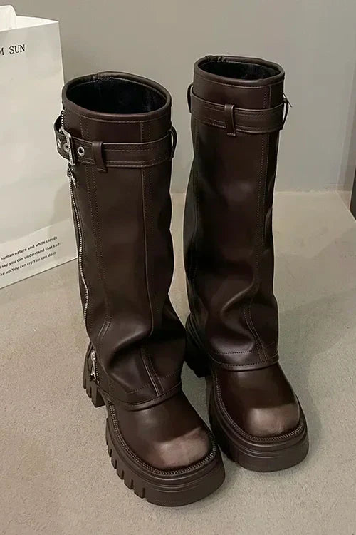 Women's knee-high chunky heel boots