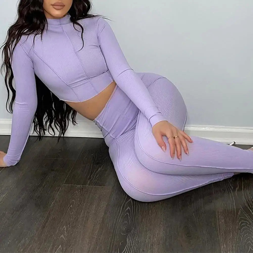 Women's casual round neck cropped pullover and trouser set