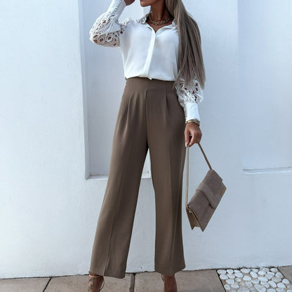 Women's Blouse - Lace Sleeve - Button Down Elegant Formal Wear