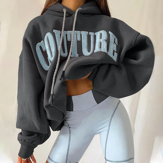 Embroidered Letter Hoodie Pullover Sweater