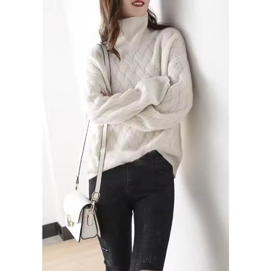 Knit Oversized Ribbed Turtleneck Pullover Sweater 