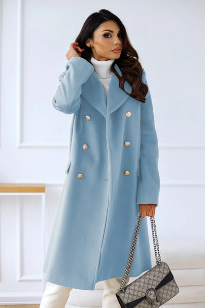 Women's double-breasted textured coat long sleeve lapel winter jacket