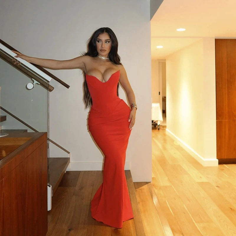 Strapless sweetheart neckline bodycon mermaid maxi dress for women