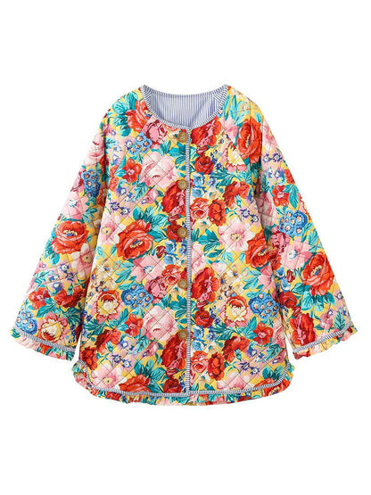 Women's autumn floral print loose quilted jacket