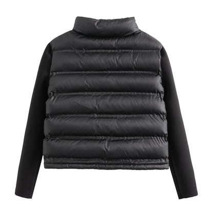 Women's winter puff coat with a notched neckline and zipper closure
