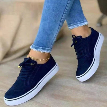 Women's Sneakers - Suede Upper - Lace-Up - Brogue Detailing - Platform Sole