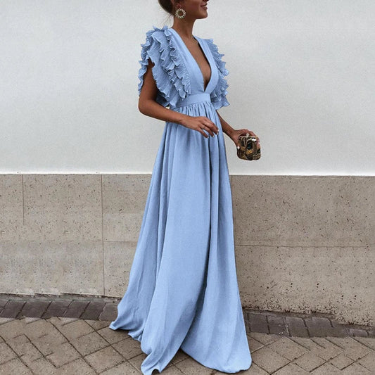 V-Neck Swing Sweet Long Dress