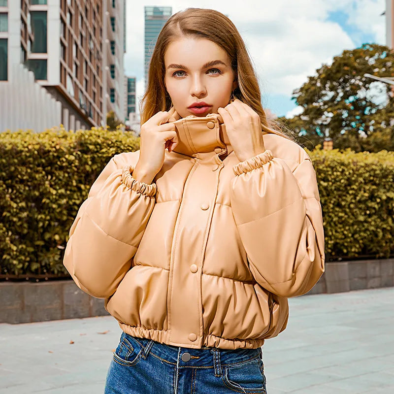 Leona - women's stand-up collar leather jacket