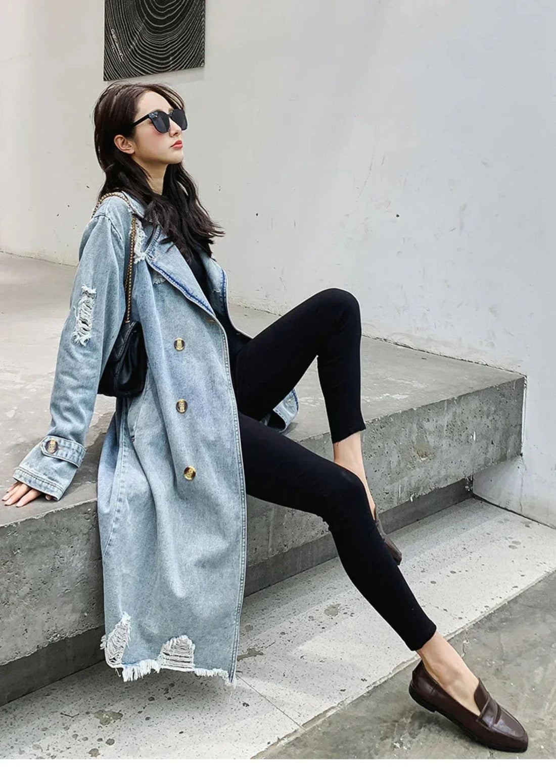 Women's retro denim windbreaker over knee jacket